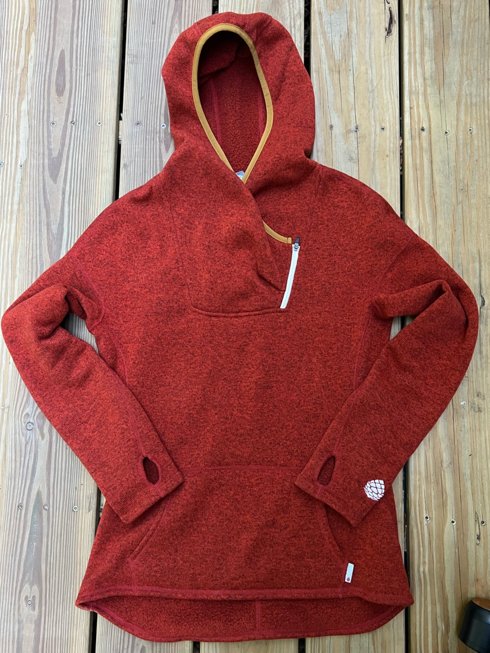 Stio Sweetwater Hooded Pullover Womens M Red Sweater Knit Fleece Hoodie